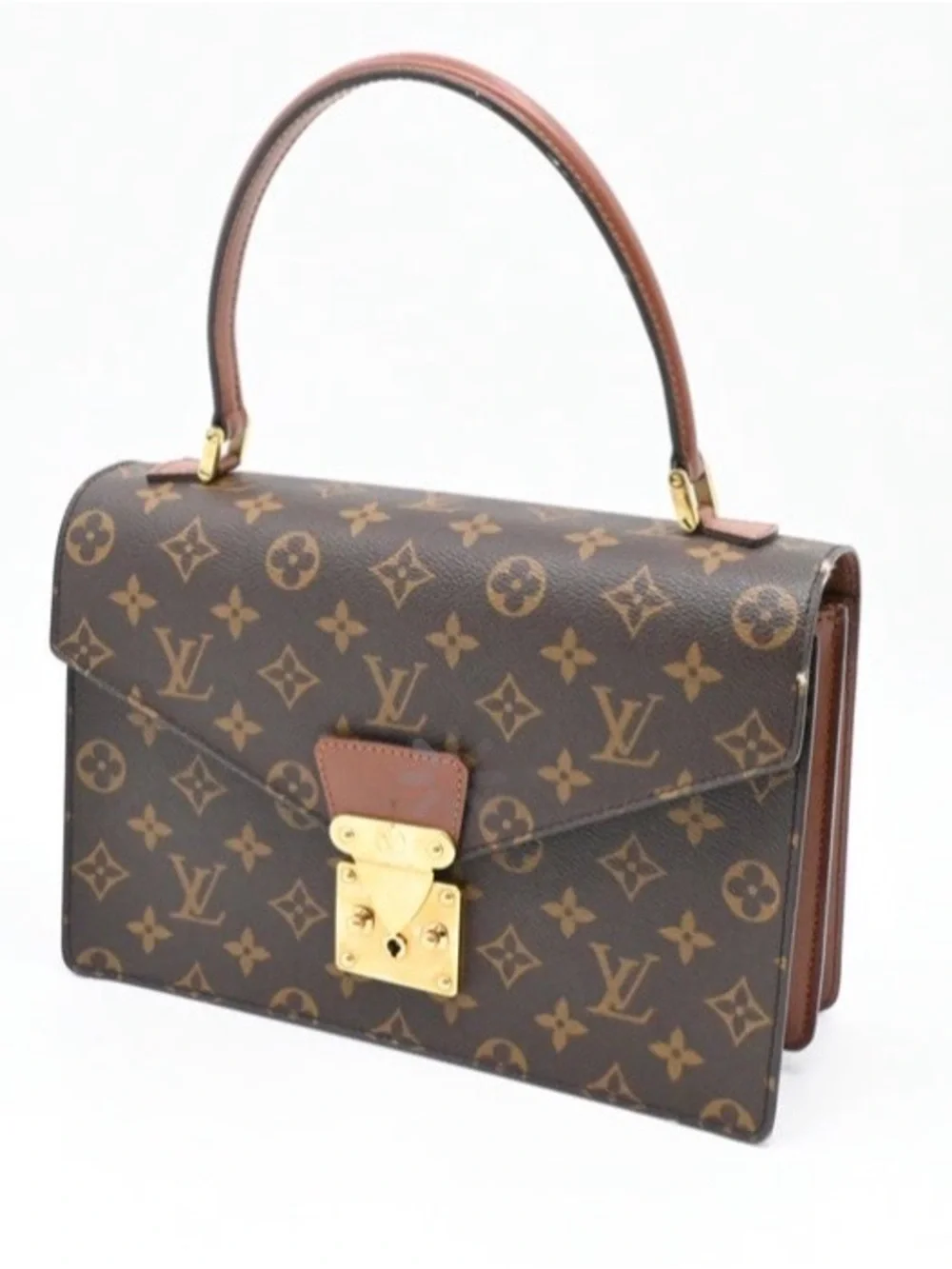 Louis Vuitton Brown Monogram Satchel with Gold Hardware